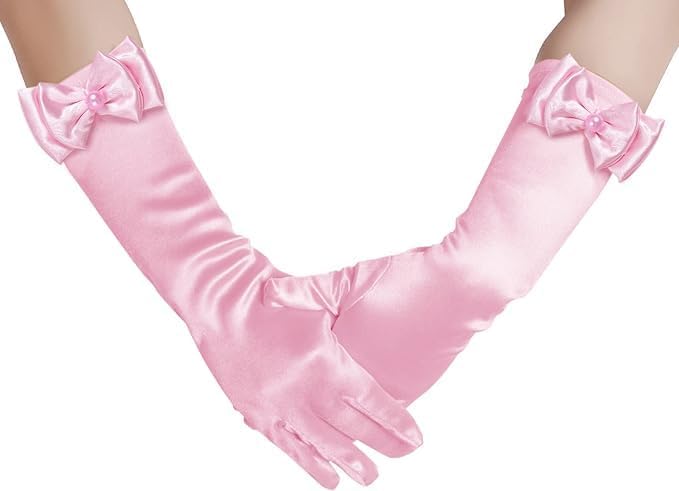 Yolyoo 4 Pairs Satin Princess Gloves,Pearl Long Stain Gloves for Halloween Costume Wedding Birthday and Theme Party - Image 4